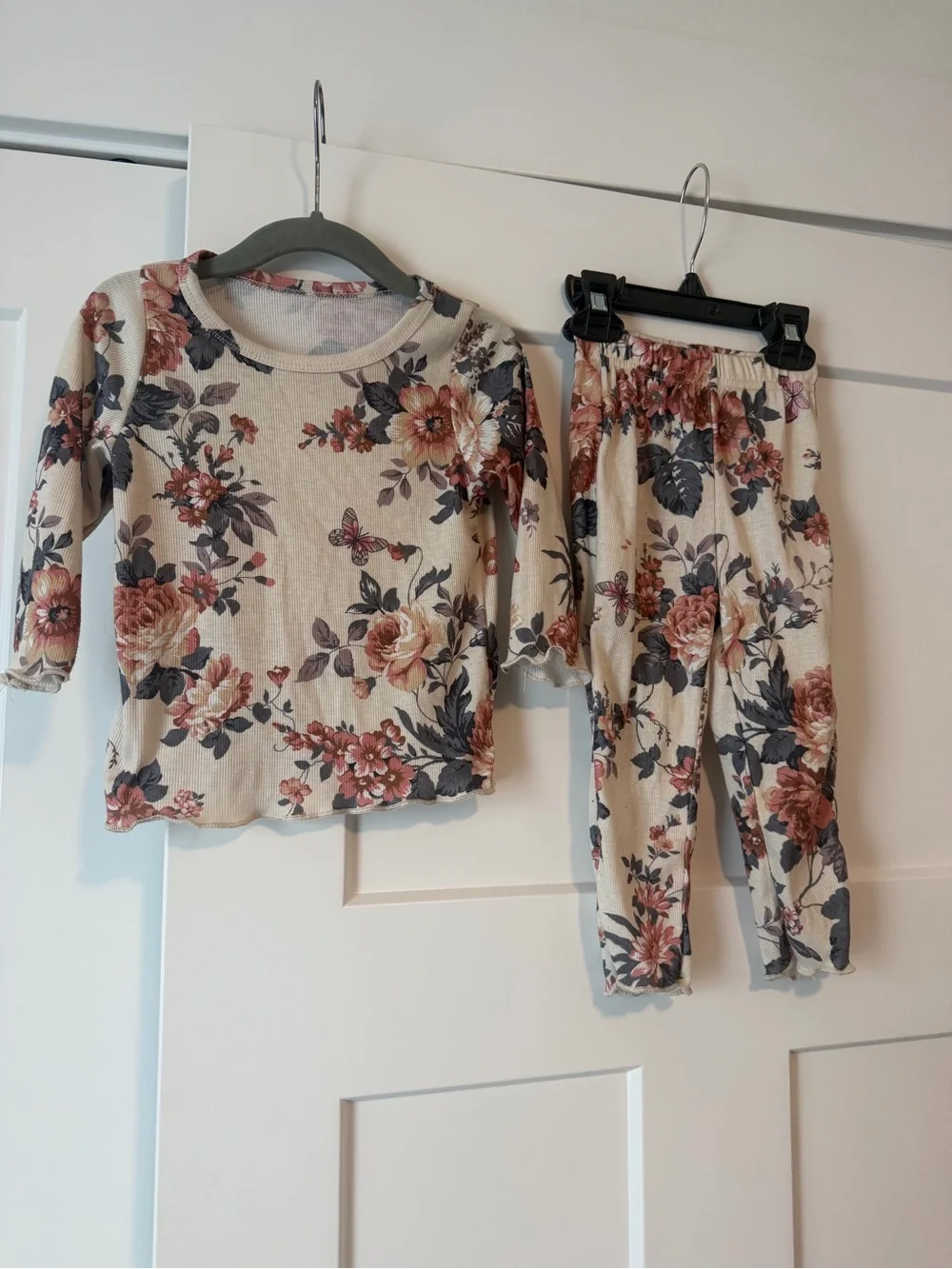 Kids Floral Cream and Pink Pajama Set